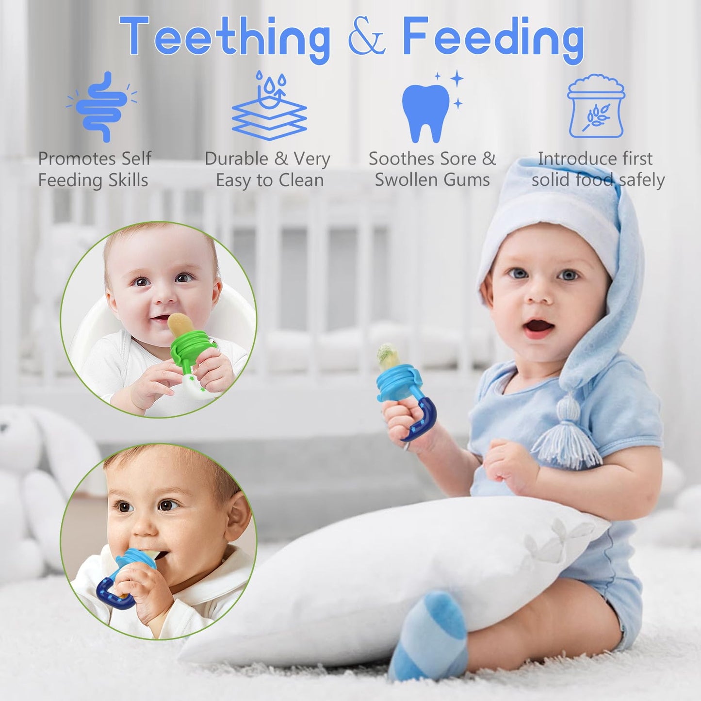 WAJIAYON Baby Fruit Feeder Pacifier | Infant Food Feeder Pacifier & Food Dispensing Spoon | Mesh Fresh Fruit Teethers for Babies | Silicone Feeder Baby Shower Gifts for Boys and Girls (Pink)