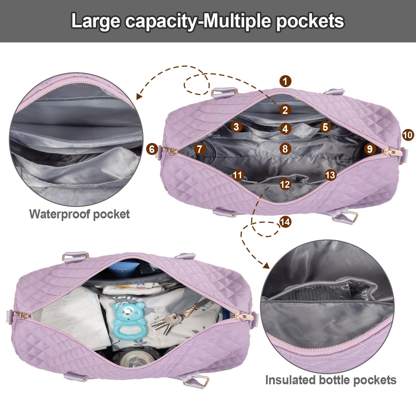 LOVEVOOK Diaper Bag Tote with Pacifier Case and Changing Pad, Large Capacity Mommy Bag for Hospital and Weekender Travel, Functional Baby Bag Newborn Baby Essential, Black