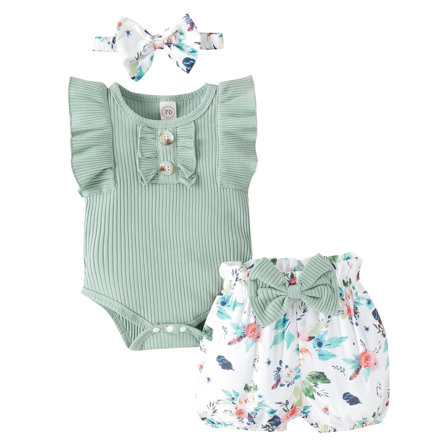 Newborn Baby Girl Clothes Outfits Ruffle Romper and Short Pant Sets with Headband Infant Bodysuits