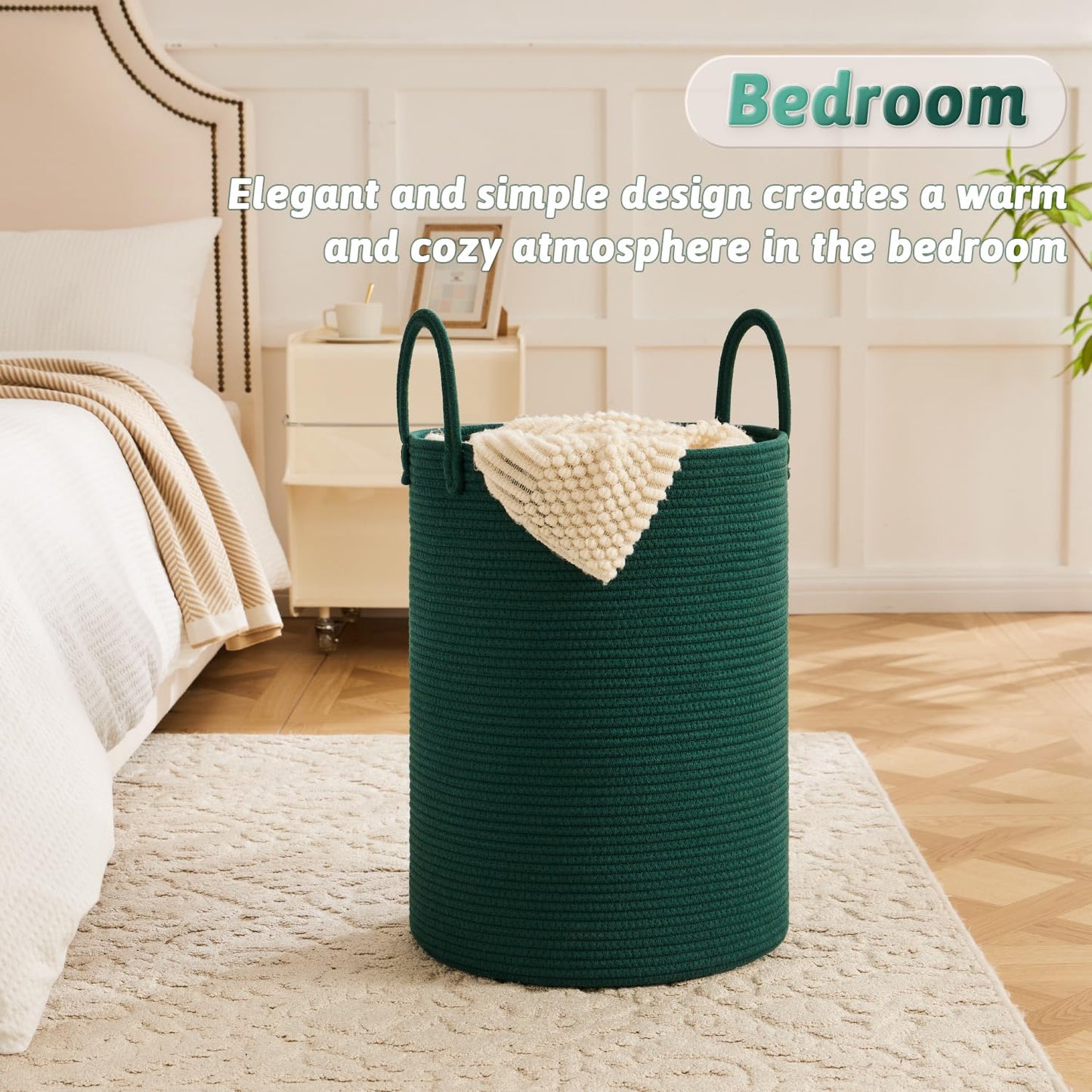 Laundry Basket,Woven Cotton Rope Laundry Hamper,60L for Decor Storage of Dirty Clothes,Toys and Blankets in Bathroom,Baby Room and Living Room