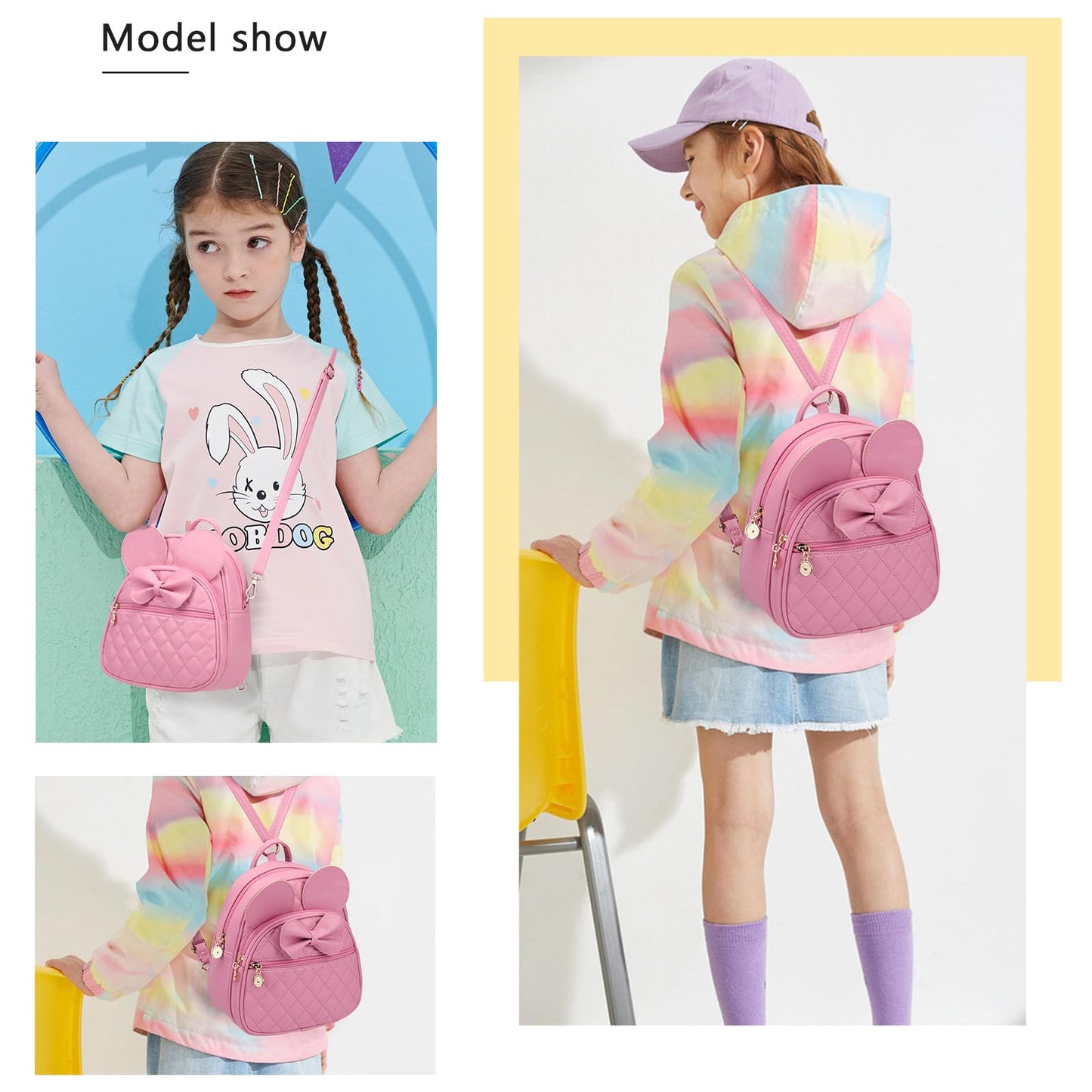 KL928 Girls Bowknot Polka Dot Cute Mini Backpack Small Daypacks Convertible Shoulder Bag Purse for Women