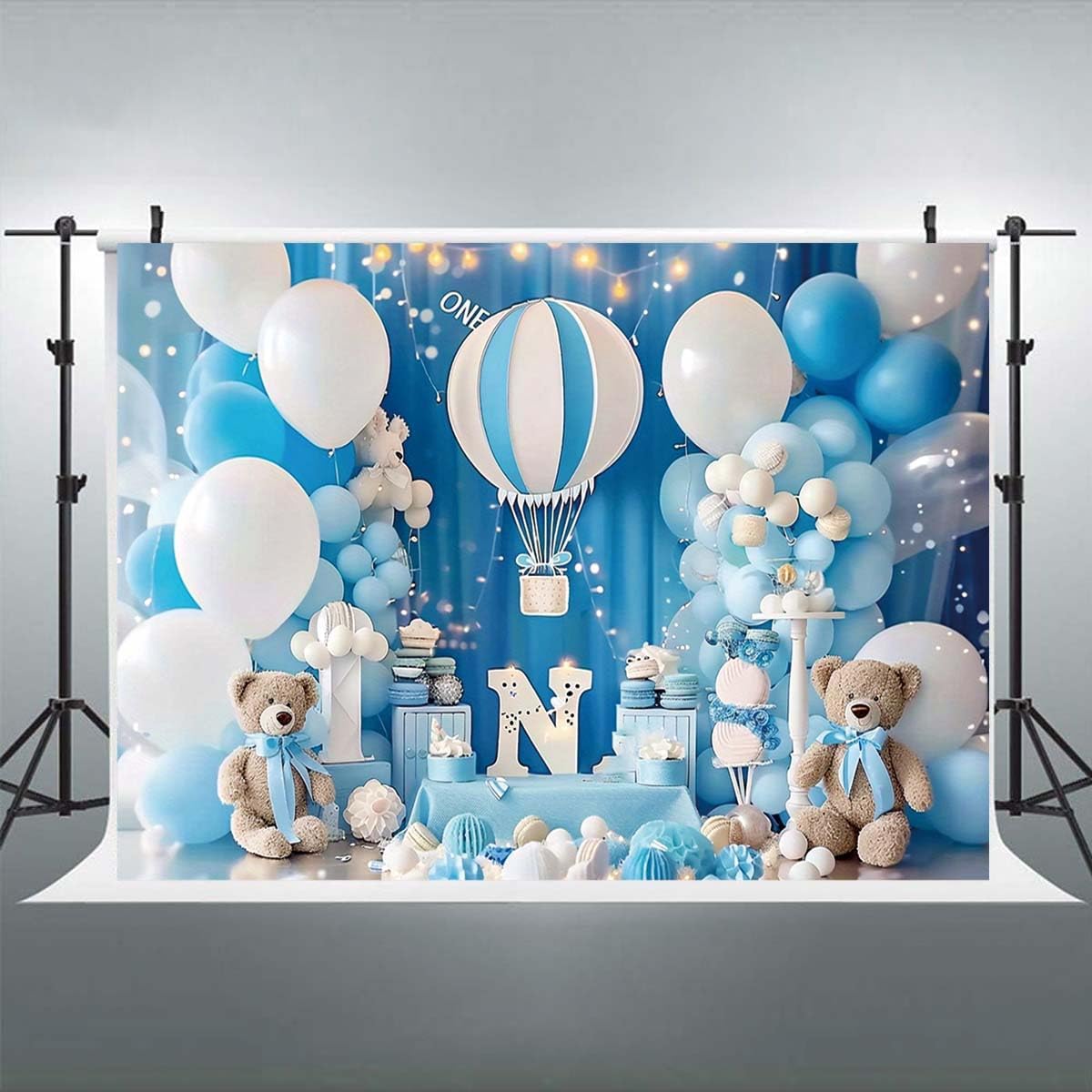 Pink Bear Hot Air Balloon Backdrop Girl Bear Balloons Baby Shower Background Girl 1st Birthday Party Banner Newborn Baby Shower Party Cake Table Decoration Photo Booth Props(Pink, 7x5ft)