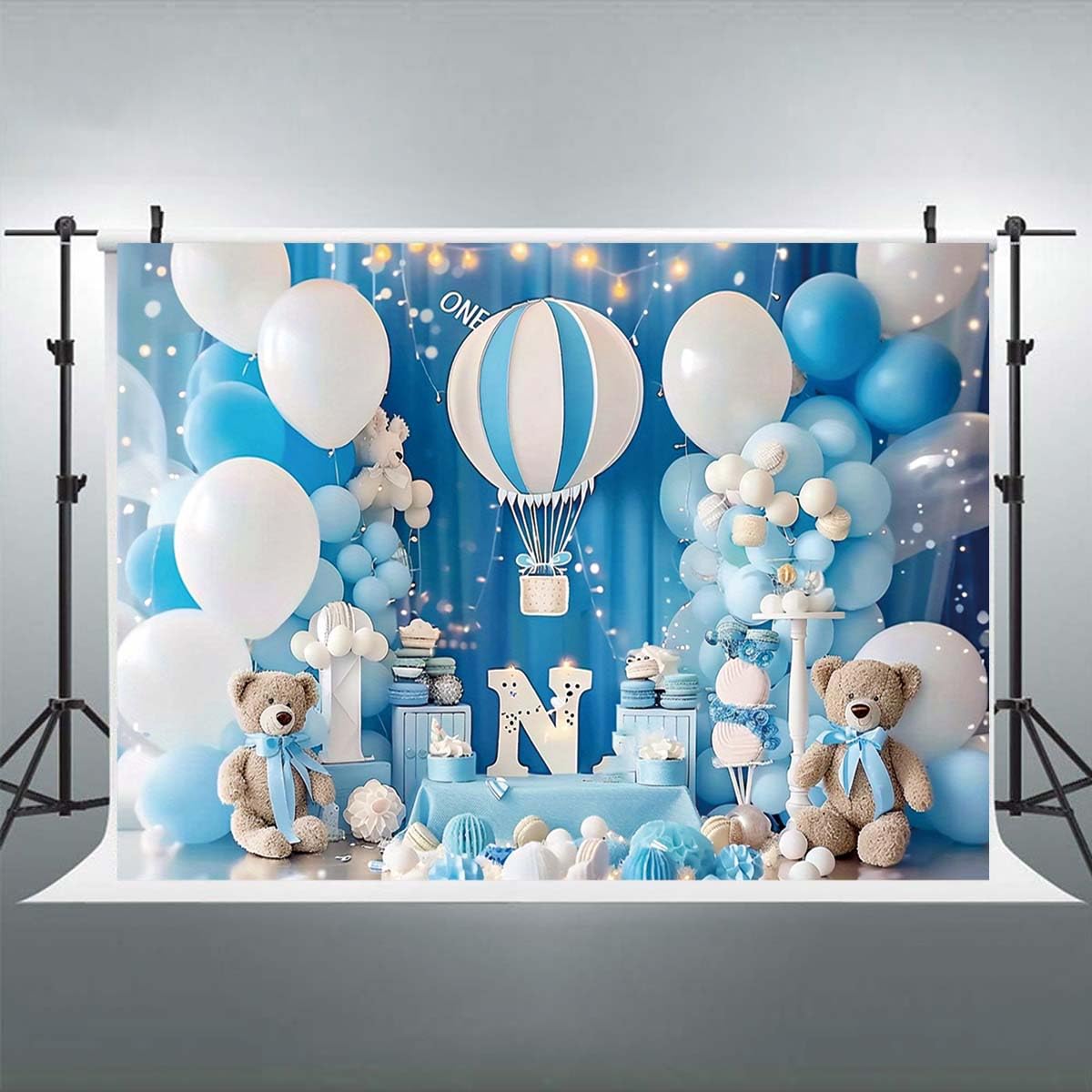 Pink Bear Hot Air Balloon Backdrop Girl Bear Balloons Baby Shower Background Girl 1st Birthday Party Banner Newborn Baby Shower Party Cake Table Decoration Photo Booth Props(Pink, 7x5ft)