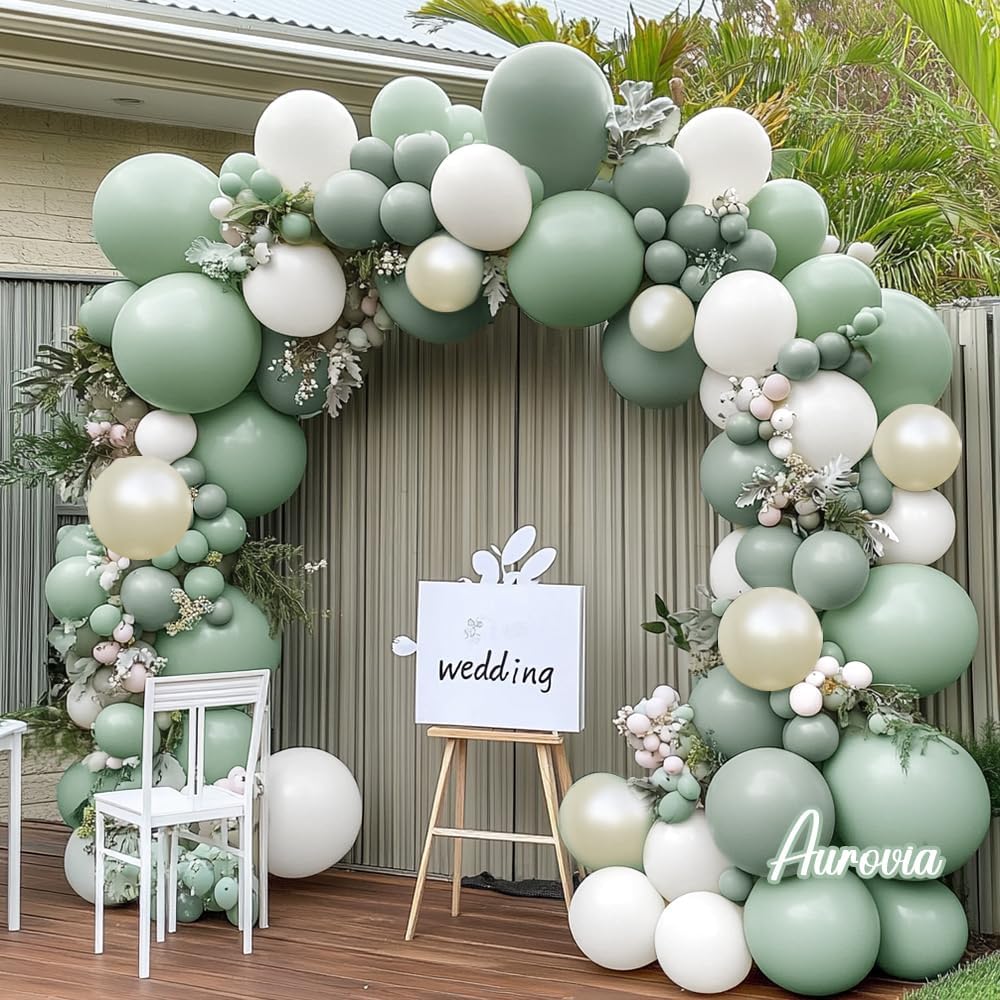Blue Green Brown Balloon Garland Double Stuffed Dusty Blue Sage Green Balloons Olive White Sand Latex Balloon Arch Kit for Bear Baby Shower Birthday Woodland Wild One Party Decorations