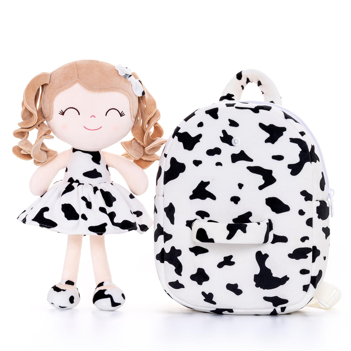 Gloveleya Toddler Backpack Baby Ballerina Girl Gifts Plush Curly Hair Ballet Backpack - Black Blonde 9 inches