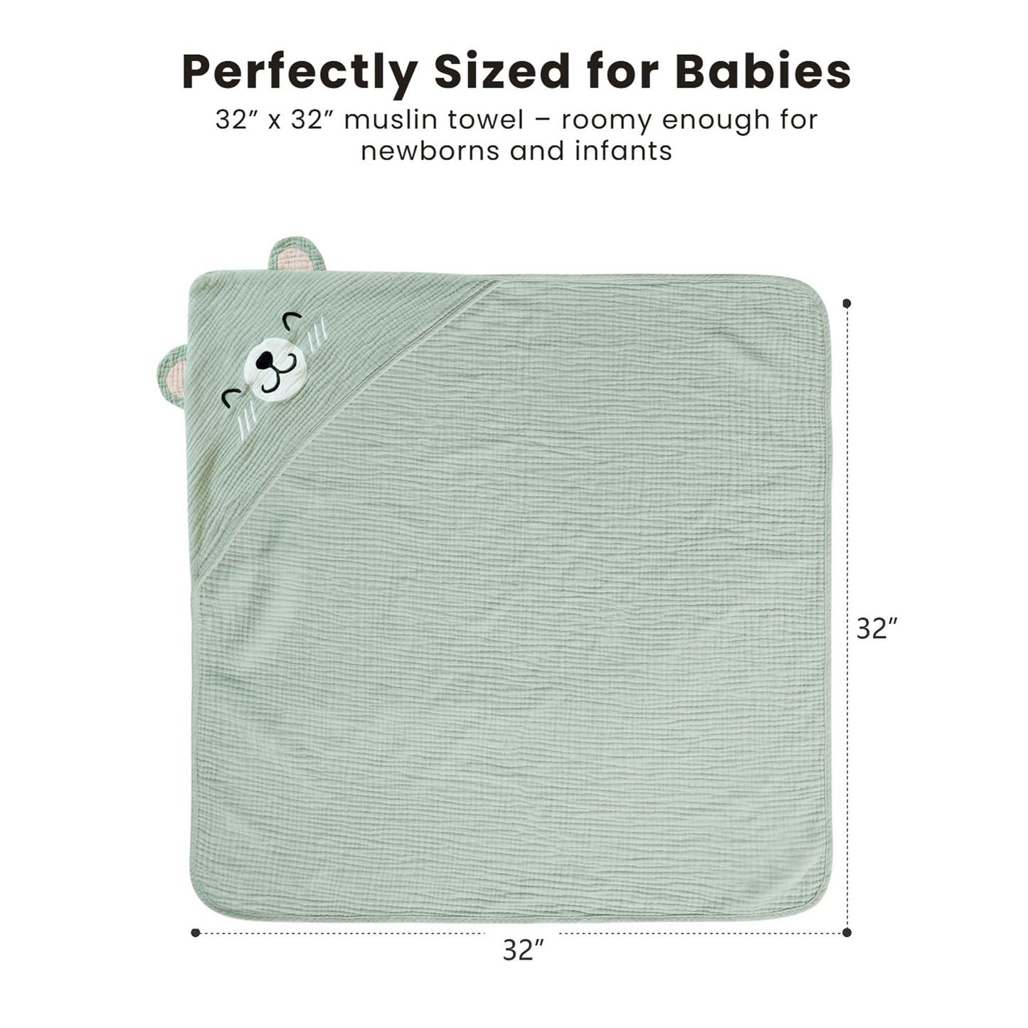 Konssy 2-Pack Muslin Baby Hooded Towels, Soft Cotton and Absorbent Baby Bath Towels for Newborn, Infant & Toddler with Animal Hooded Design (Bunny & Deer)