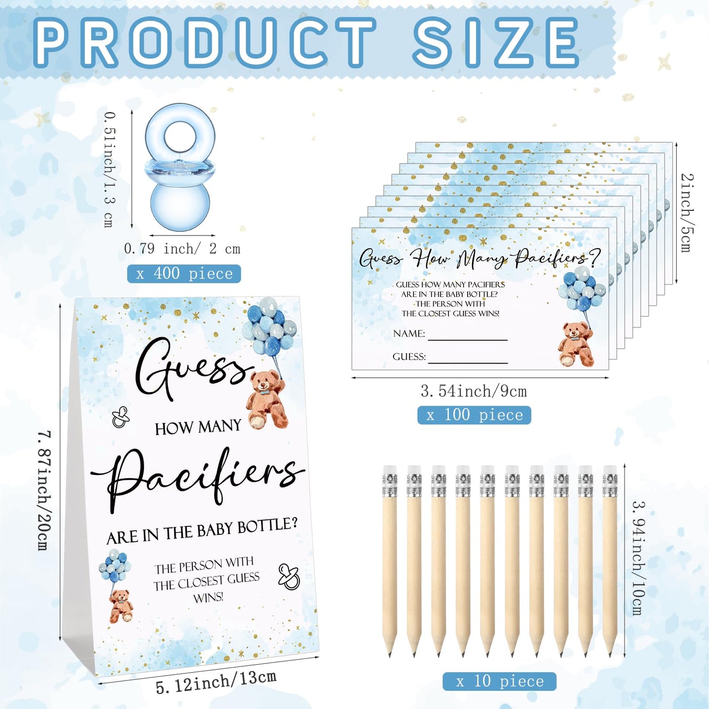 Roowest 512 Pcs Baby Shower Games Guess How Many Pacifiers Sign 100 Small Guessing Games 10 HB Pencils 750ml Milk Bottle 400 Acrylic Pacifiers Decoration for Guest Gender Reveal(Pink,Bear)