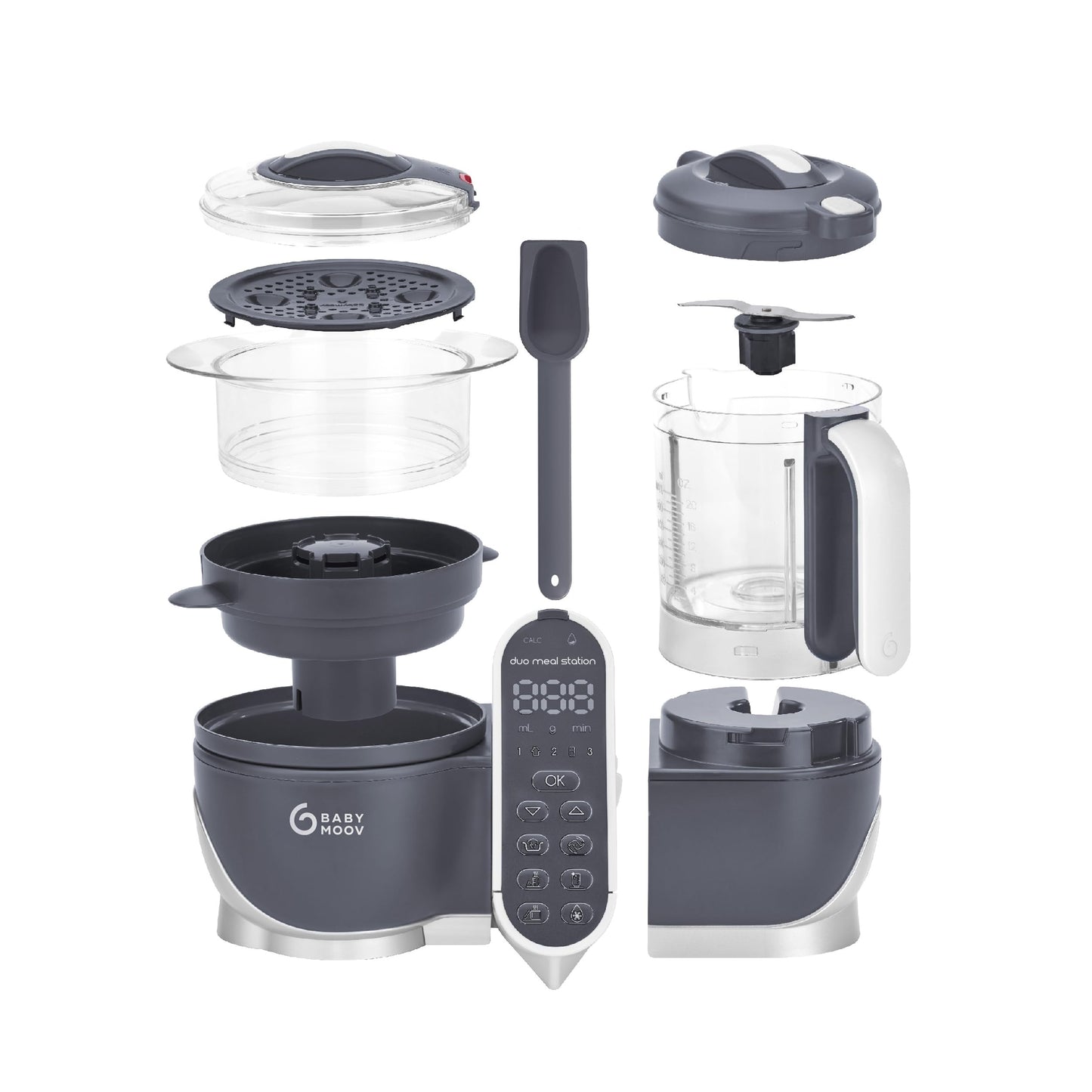 Babymoov Duo Meal Station 6 in 1: Multi-Speed Baby Food Maker Steamer and Puree Blender, Baby Food Processor that warms & defrosts (Nutritionist Approved), Mineral Beige