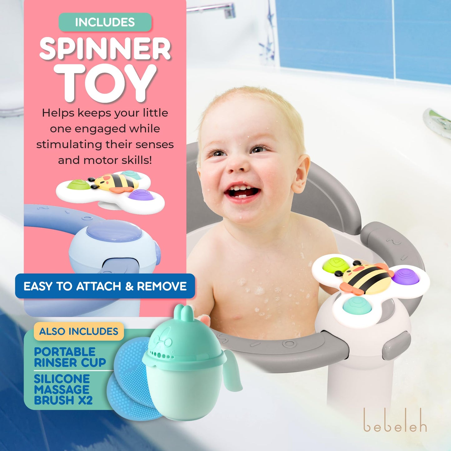 BEBELEH™ Baby Bath Seat for Babies 6 Months & Up - Safe Infant and Toddler Baby Bathtub Seat for Sitting Up - Baby Bath Tub Baby Tub Seat for Shower (Pink)