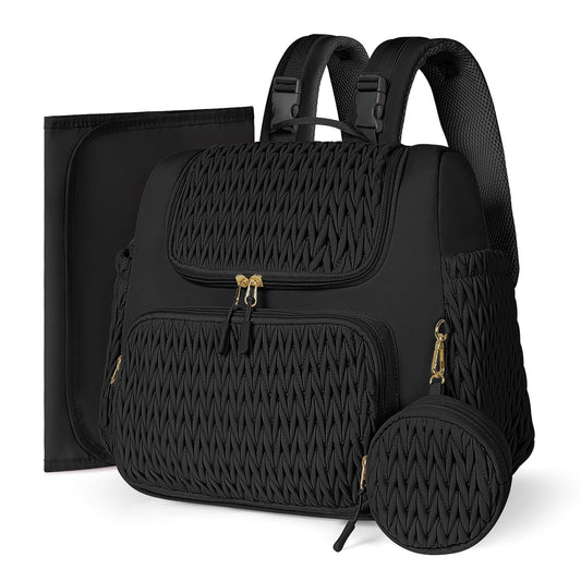 Geestock Diaper Bag Small Diaper Backpack, Stylish Quilted Baby Backpacks, Mini Maternity Bags, with Changing Pad, Pacifier Case & Stroller Straps, Parents Essentials Diaper Bag, Black