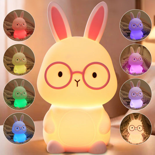 Bunny Night Light, Rabbit Lamp for Kids, Rechargeable LED Nightlight for Easter Gift,Silicone Bedside Lamp with Touch Color Changing,3 Levels Dimmable/Timmer Nursery Bedroom Light,Room Decor