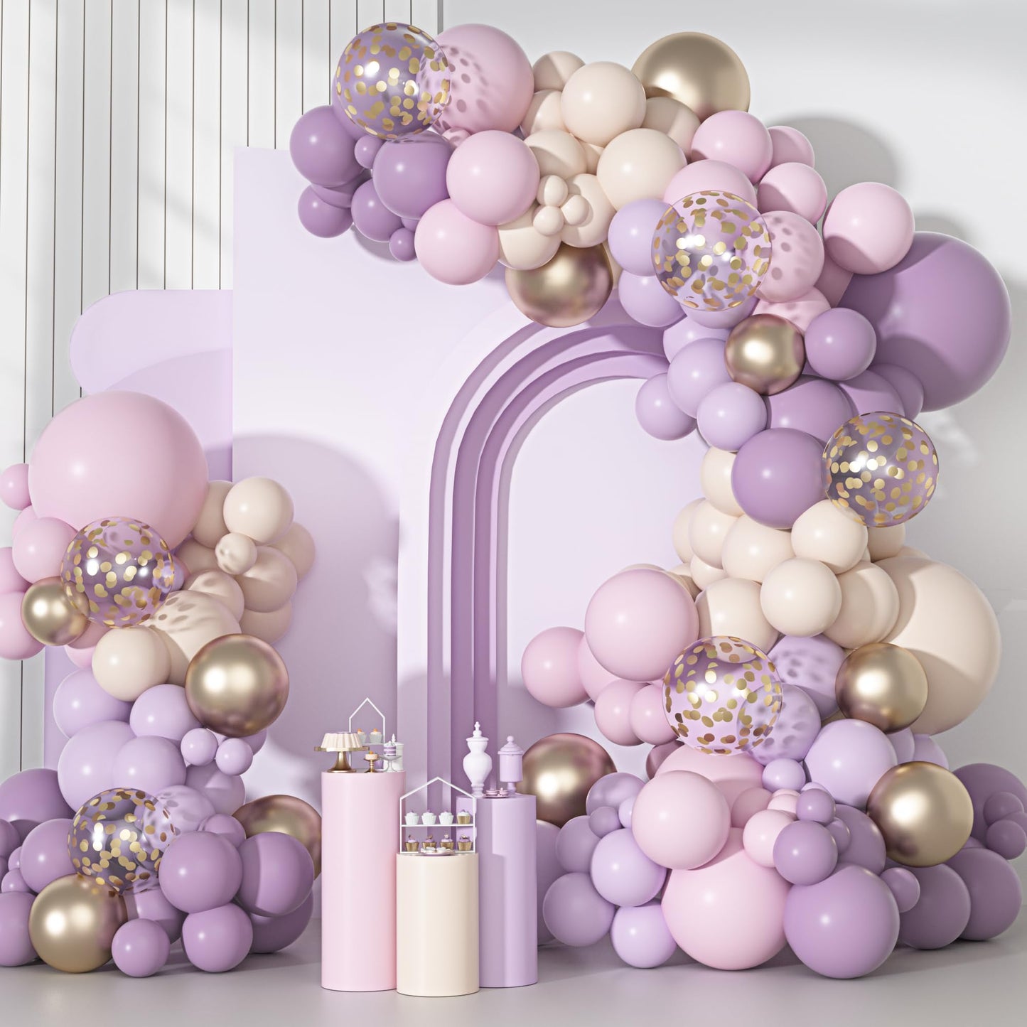 Ouddy Party Dusty Pink Balloons Arch Garland Kit, Different Sizes 18 12 10 5 Inch Boho Pink White Sand Latex Metallic Confetti Balloon for Girl Baby Shower Mothers Day Birthday Party Decorations