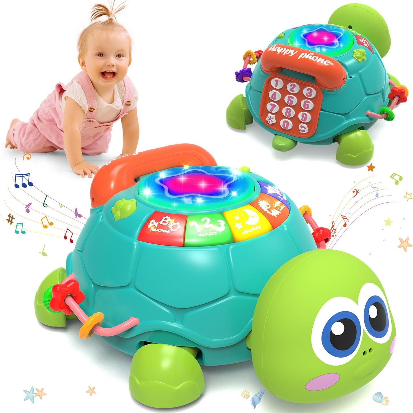 Hanayo Baby Musical Turtle Crawling Girl Toys for 6-18 Months,Infant Early Learning Educational Toy,Baby Girl Gift Essentials for Newborn 7 8 9 11+ Months 1-2 Year Old(Pink)