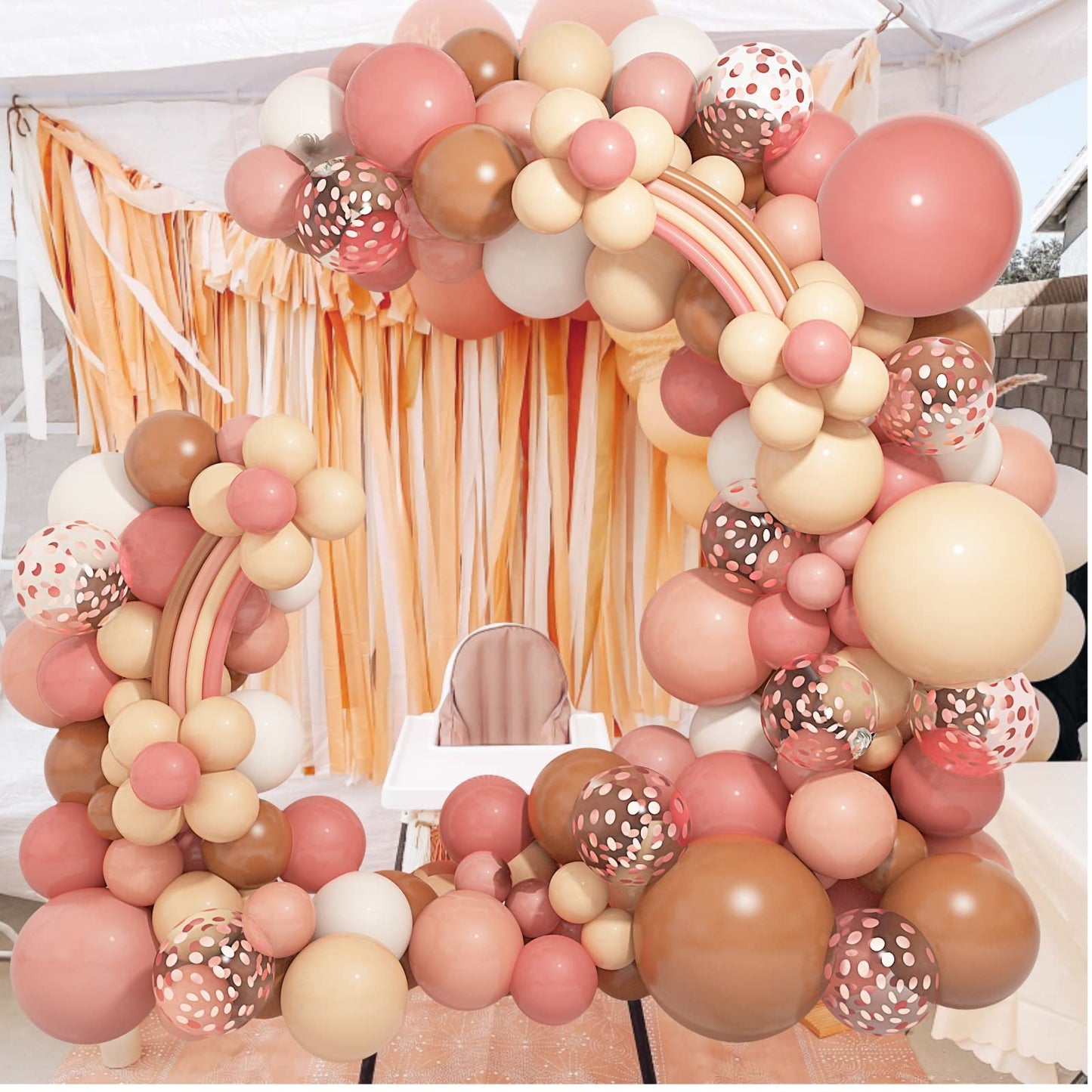 Amandir Boho Daisy Balloons Garland Arch Kit, Retro Dusty Rose Pink Blush Brown Nude Flower Balloons for Boho Daisy Flower Theme Birthday Baby Shower Wedding Mothers Day Party Decorations Supplies