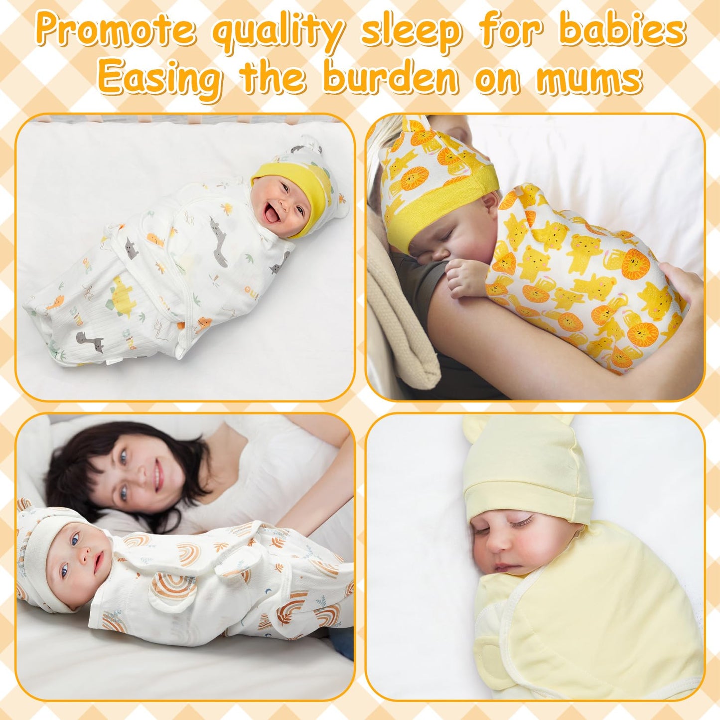 Ramede 6 Pack Baby Swaddle Blanket with Hats Sleep Swaddle for 0-3 Months Newborn Sacks Soft Cotton Wearable for Boy Girl
