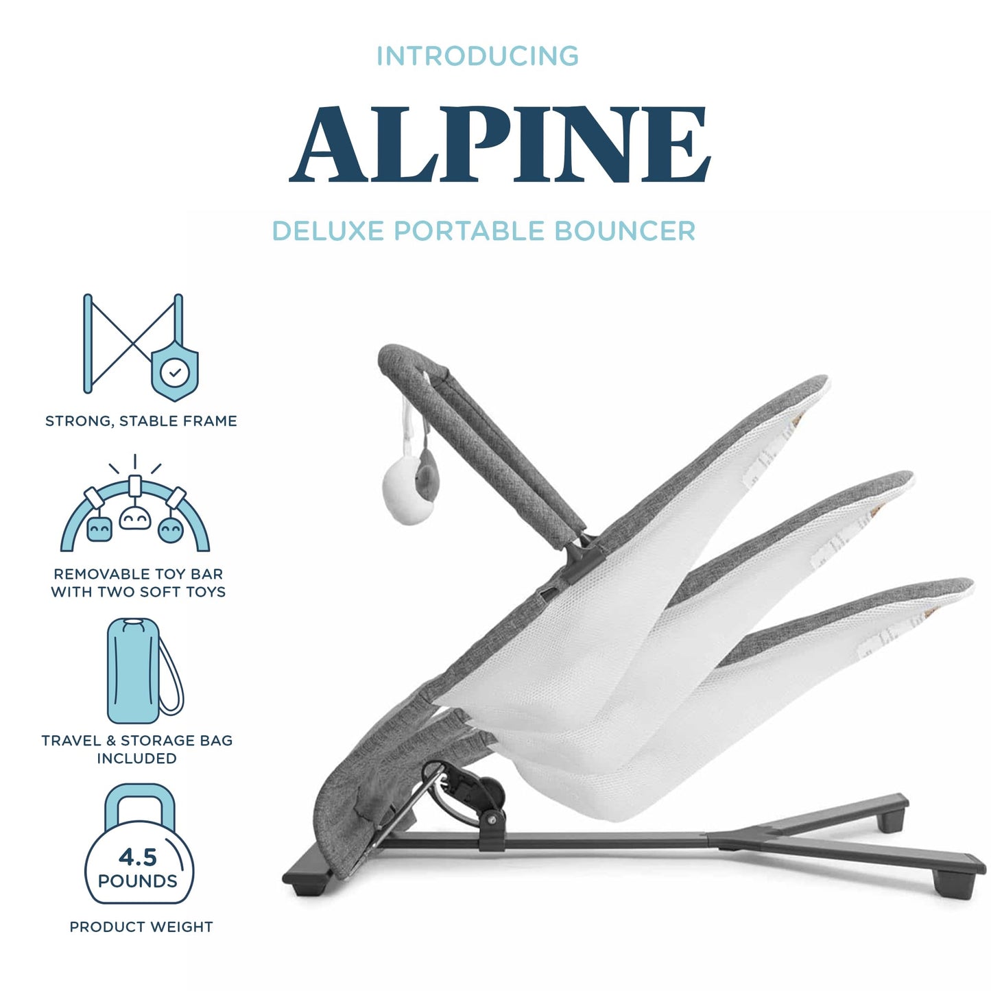 Baby Delight Alpine Deluxe Portable Bouncer, Infant, 0-6 Months, 100% GOTS Certified Cotton Fabrics, Organic Oat