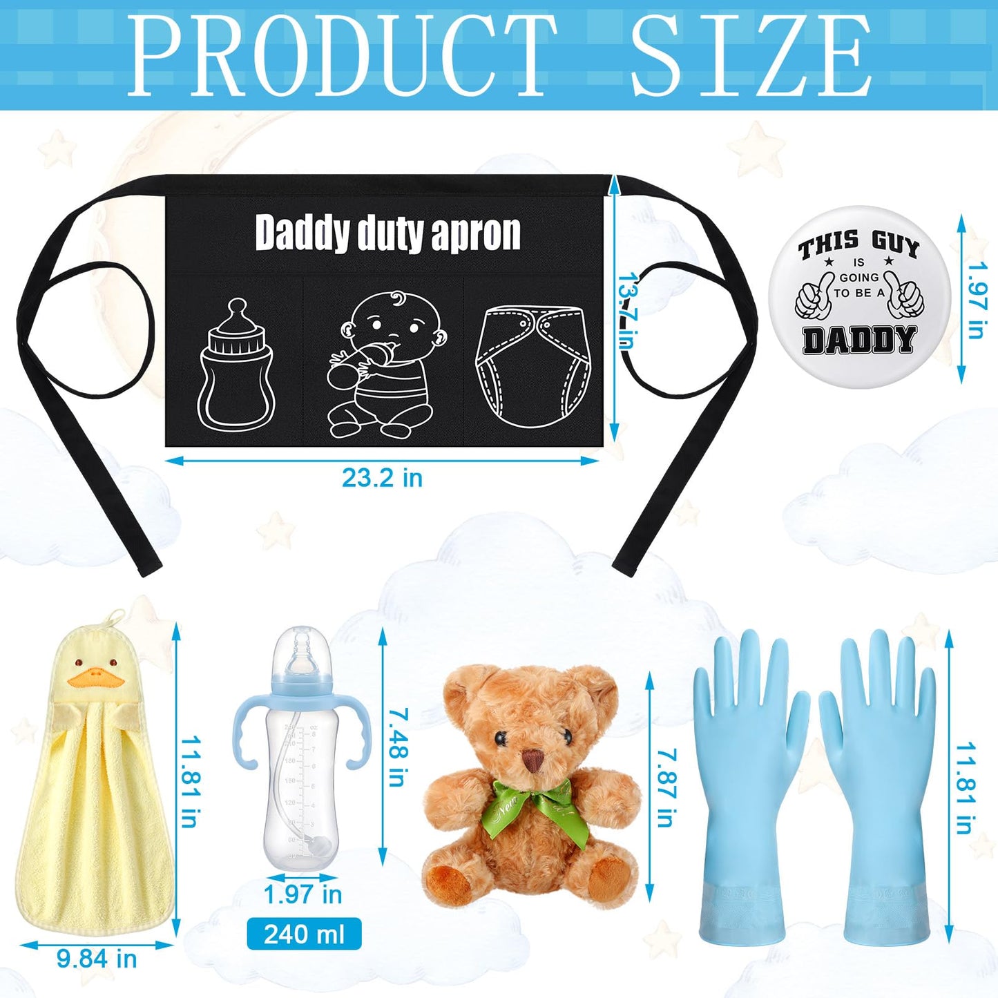 7 Pcs Daddy Duty Apron Diaper Duty Apron New Dad Gifts for Baby Shower Gender Reveal First Time New Dad Gifts (Black,Classic)