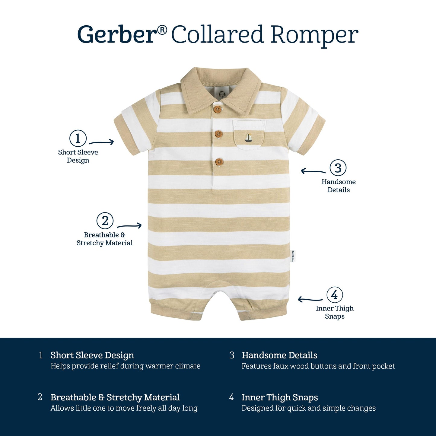 Gerber Baby Boys' Cotton Polo Romper