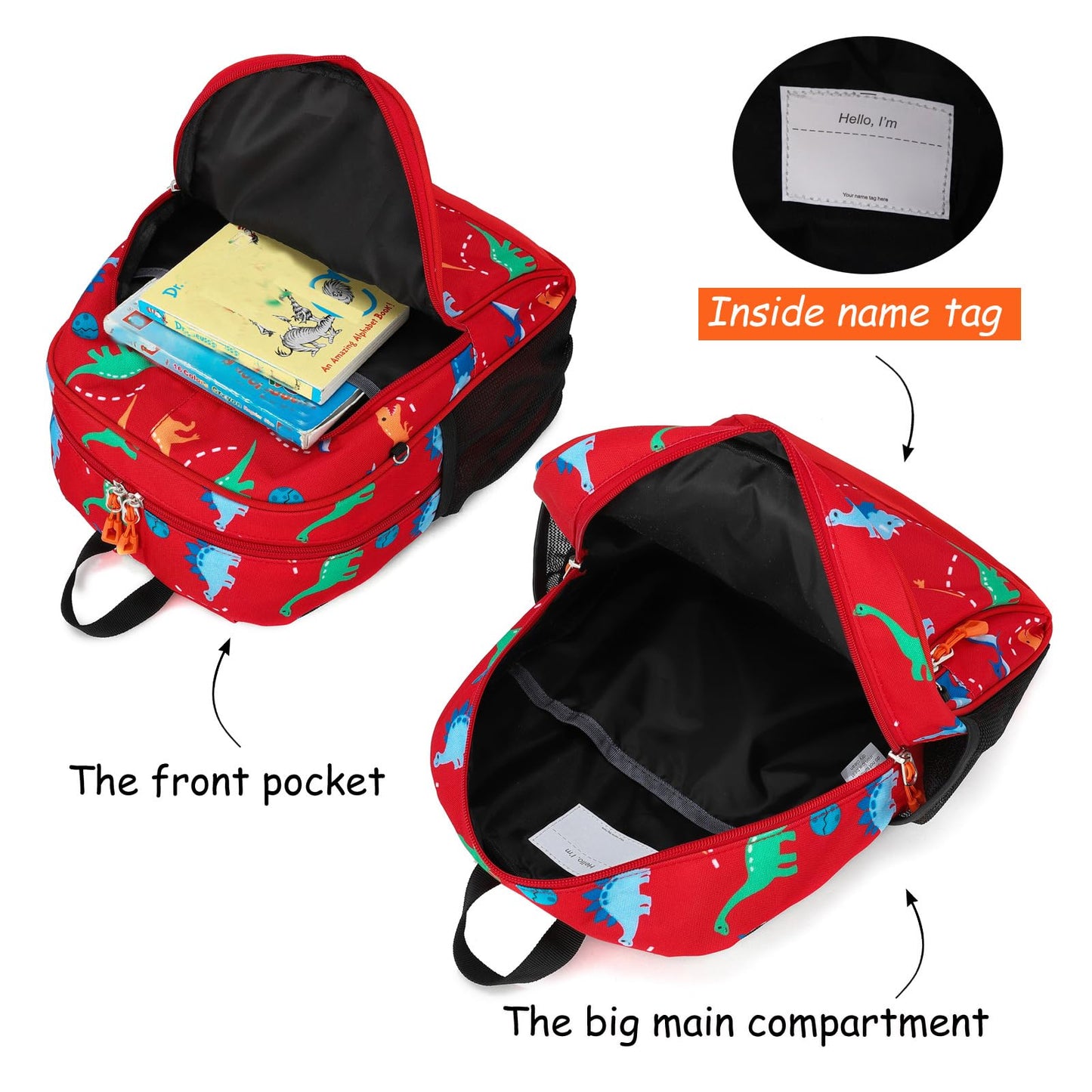 Toddler Backpack for Boys, 12 Inch Kids Dinosaur Backpack for Preschool or Kindergarten, Black