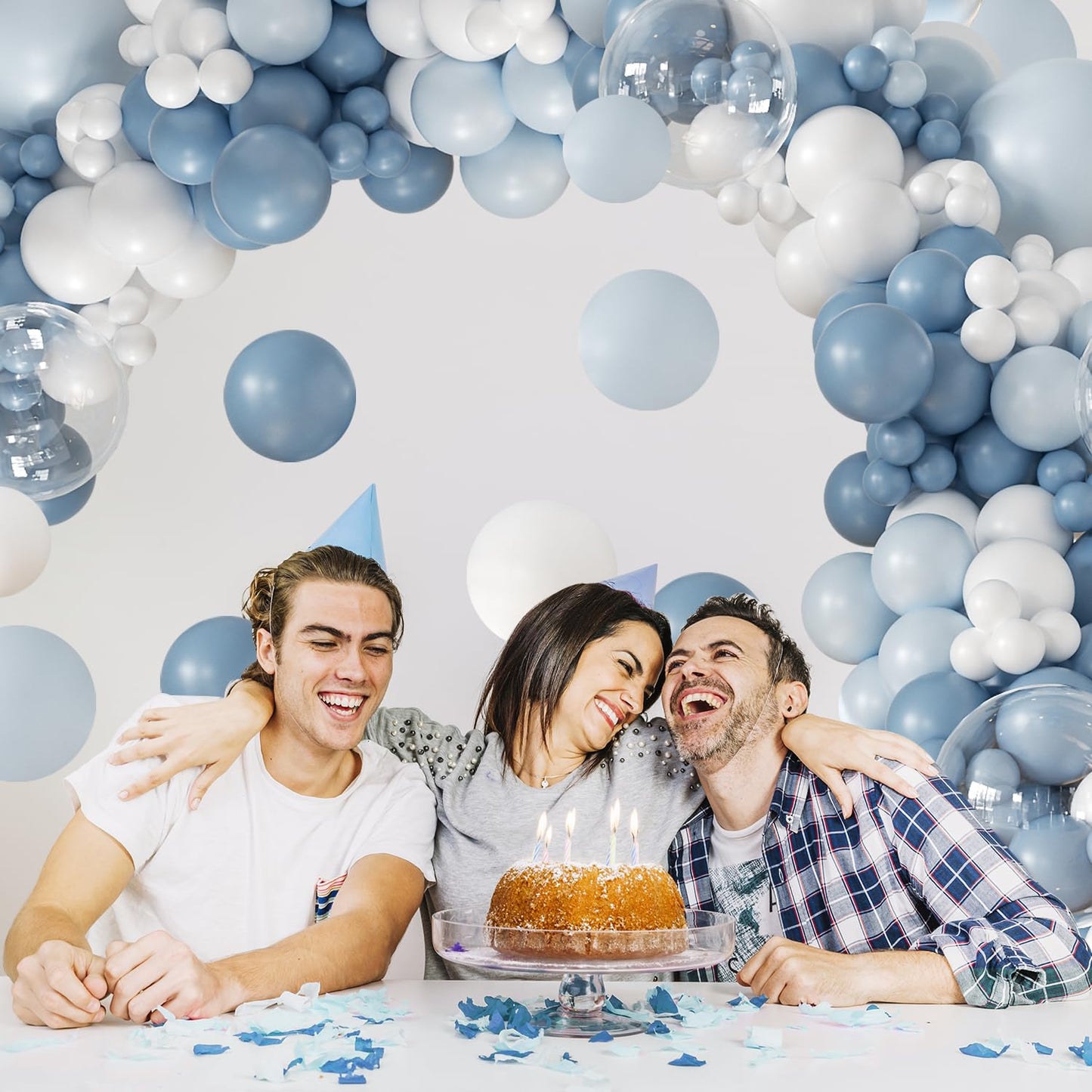 Dusty Blue Balloon Arch Kit 132Pcs Dusty Blue and White Balloon Arch Garland Kit Include Dusty Blue White Pastel Blue Clear Balloons for Birthday Wedding Baby Shower Bridal Party Decorations