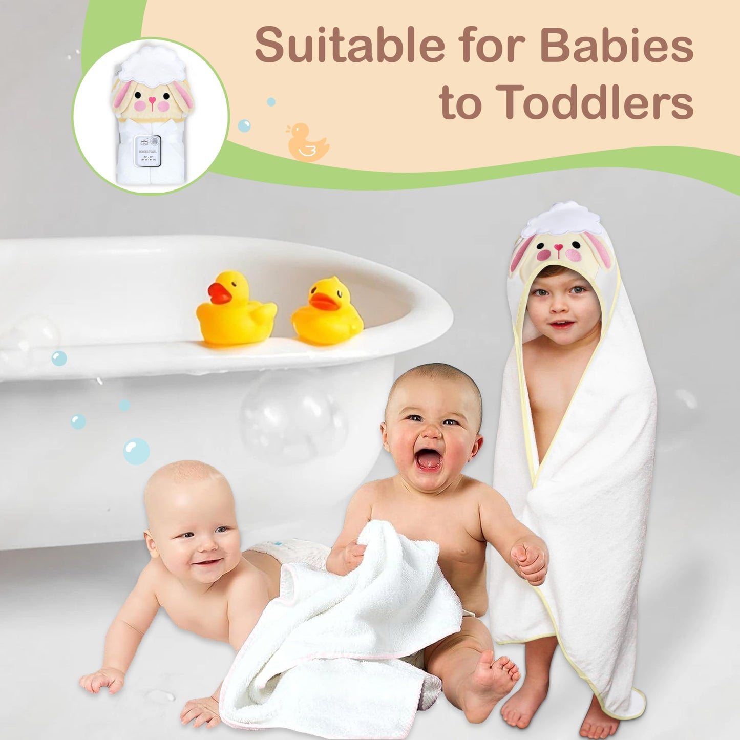 Mother's Choice Baby Hooded Towel - Large 33x33 Inch, 100% Cotton, Ultra-Soft & Absorbent Bath Towel for Newborns, Infants, Boys & Girls (Butterfly)
