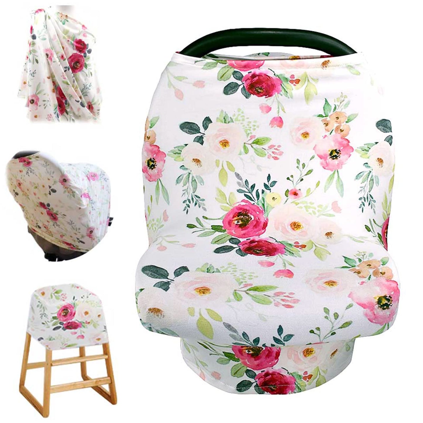 Nursing Cover Breastfeeding, Multi-use Baby CarSeat Cover Girls, Infant Stroller Car Seat Cover, Stretchy Carseat Canopy, Soft Breathable, Peony