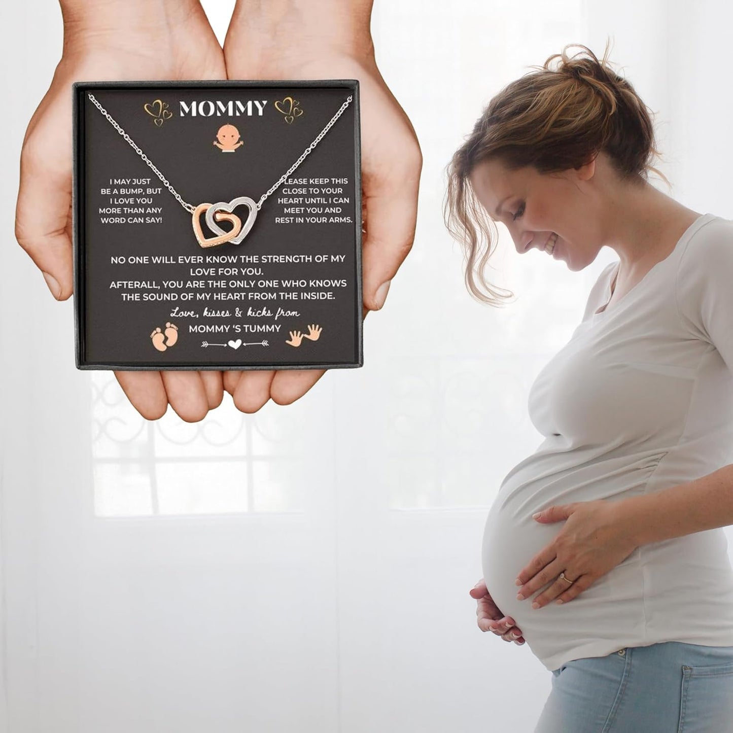 LOTUS-A Pregnancy Gifts for First Time Moms - Sterling Silver S925 Interlock Heart Pendant Necklace with Message Card Mother To Be Soon Present for Expecting Pregnant Women