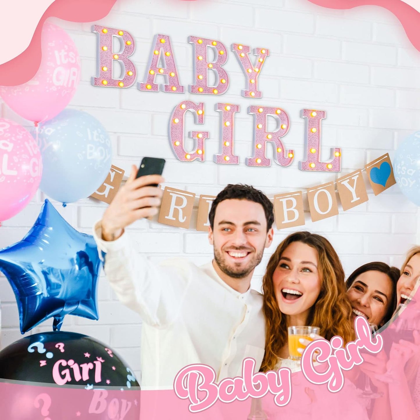 Set of 8 Pink Baby Shower Decoration for Girl Baby LED Letters Party Supplies Light up Letter Battery Operated Letter for Table Centerpieces Wedding Valentines Day Decoration(8.7 Inch)