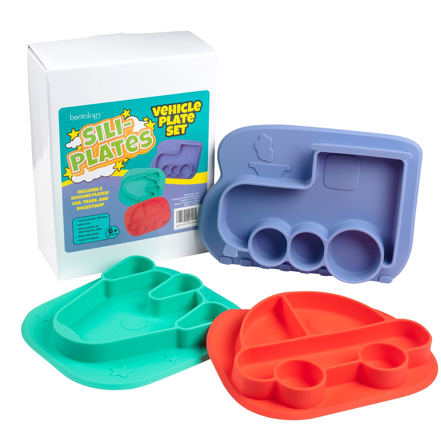 Animal Silicone Compartment Plates- 3 PK Lion, Monkey, Elephant- Large Divided Sections for Easy Grabbing Baby Food Training, Non-Slip Unbreakable Material, Flexible Shapes for Toddlers, Kids-BPA Free