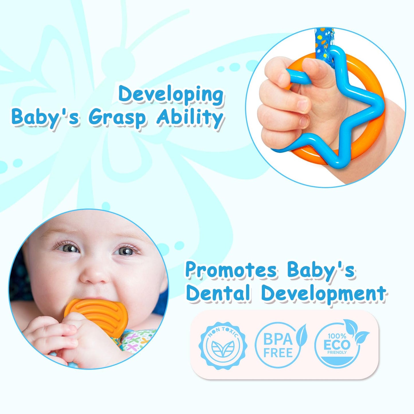 Baby Toys 0-6 Months,Infant Musical Sensory Stuffed Animal with Squeaker,Rattle,Crinkle Wings,Teether & Hanging Ring,Tummy Time Toy for Newborn 0-3-6-12 Months Boys & Girls Gift,Butterfly,Blue