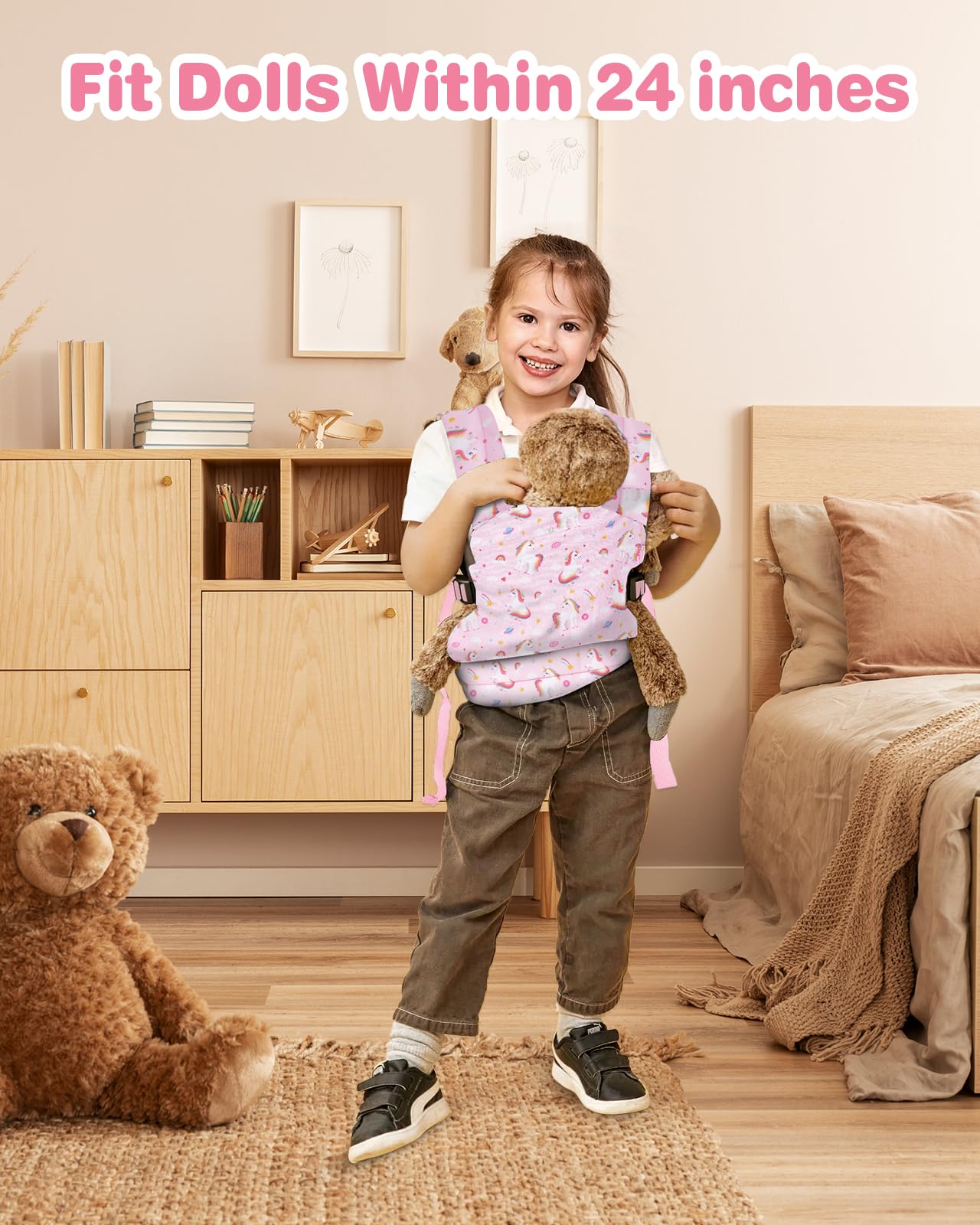 Lictin Baby Doll Carrier, Front and Back Doll Accessories Carrier for Little Girls, with Adjustable Straps for Stuffed Animal Reborn Baby Doll