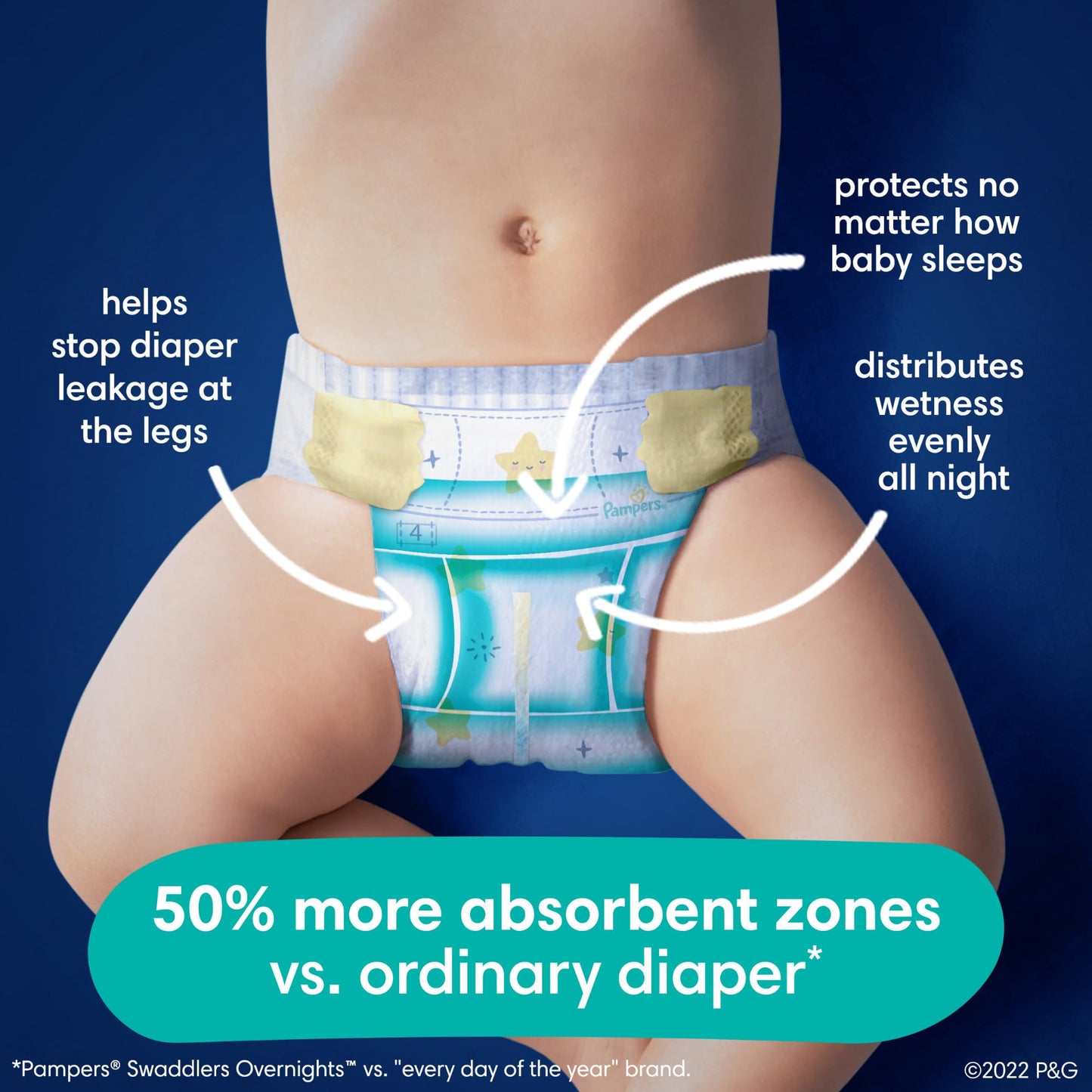 Pampers Overnight Diapers - Swaddlers Overnights - Size 4, 58 Count, Disposable Baby Diaper, Night Time Leak and Skin Protection