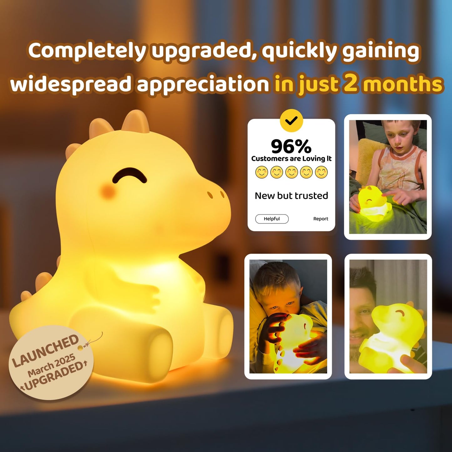 Huggwaii Squishy Axolotl Night Light for Kids – Dimmable Silicone Axolotl Lamp, 2025 Upgraded Baby Night Light, Rechargeable, 20H Battery Life, Sleep Aid Gift for Toddlers, Girls&Room Decor