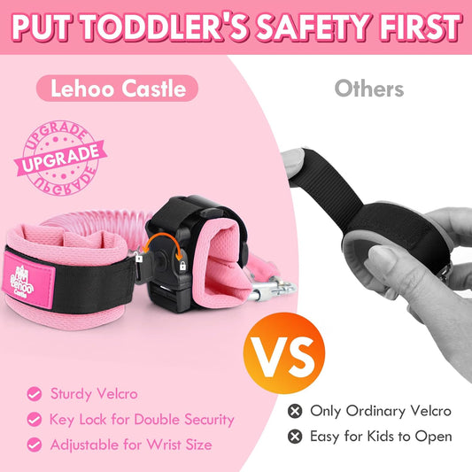 Lehoo Castle Toddler Leash for 1-5 Years, Baby Safety Harness for Girls with Anti-Lost Key Lock & Adjustable Strap, 3-in-1 Wrist Leash and Kids Backpack Harness for Walking Travel (Pink Butterfly)