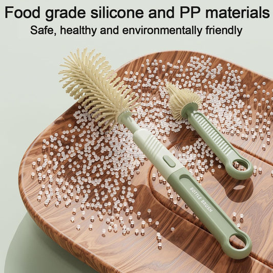 Bottle Brush Set - Baby Travel Essential - Bottle Cleaner Kit with Silicone Bottle Brush,Nipple Cleaner Brush,Straw Brush,Storage Box,Bottle Drying Rack for Home and Travel(Green)