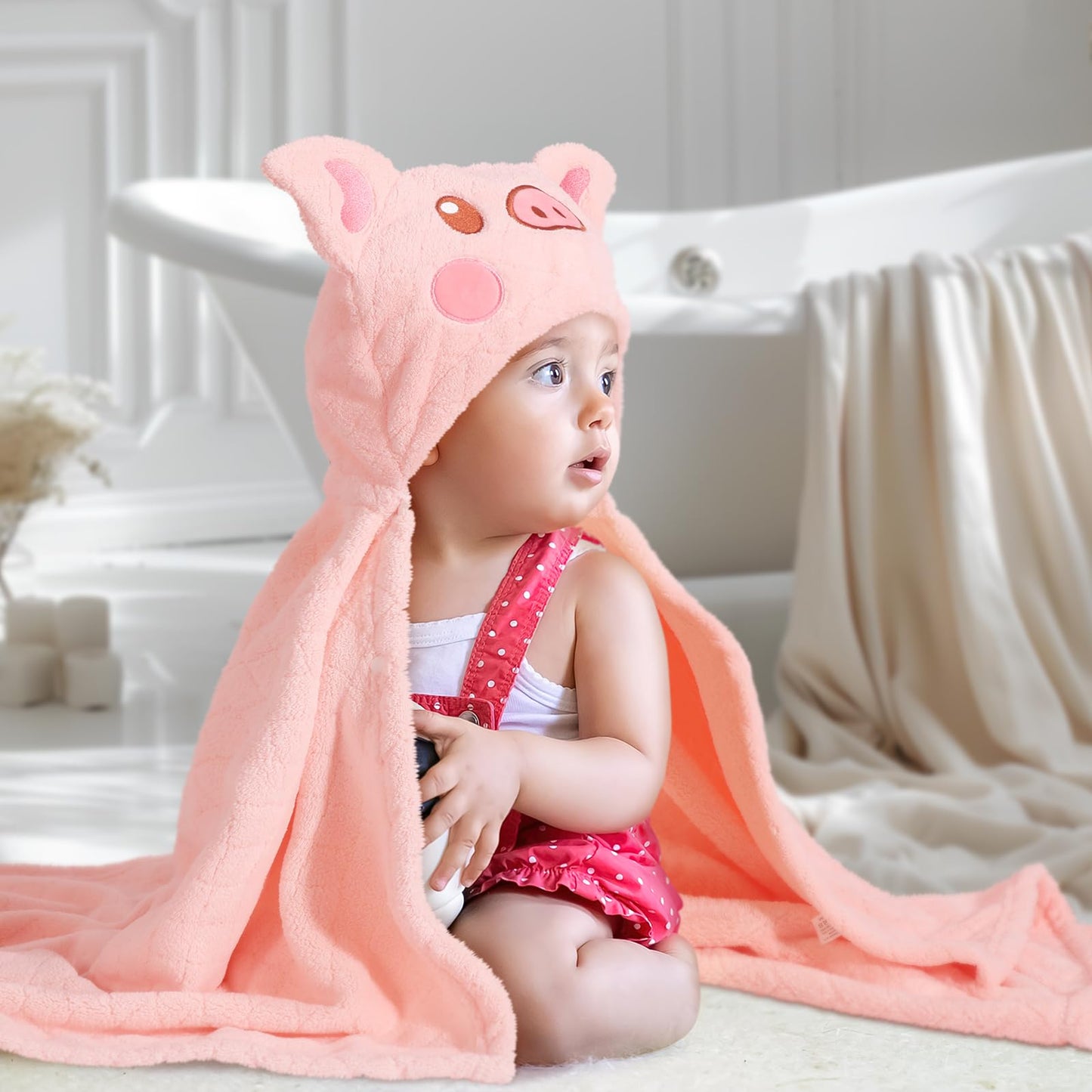 Hooded Baby Towels Boy for 0-6 Years, 50"x 32" Extra Large Toddler Bath Towels with Hood for Boys & Girls, 2-Pack Absorbent Thick Soft Gift for Kids Yellow Lion & Orange Monkey