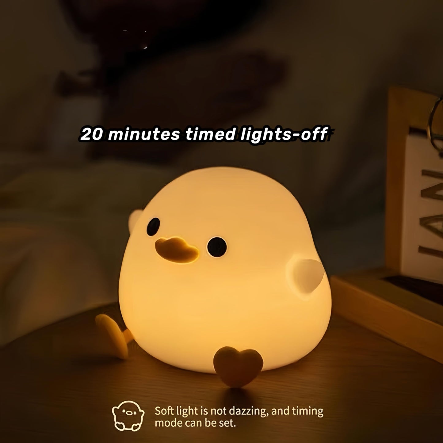 DuDu Duck Night Light, Cute Duck Lamp, Squishy Silicone Nightlight for Bedrooms with 30 Minutes Timer, Rechargeable Bedside Lamp with Touch Control for Bedrooms, Living Room