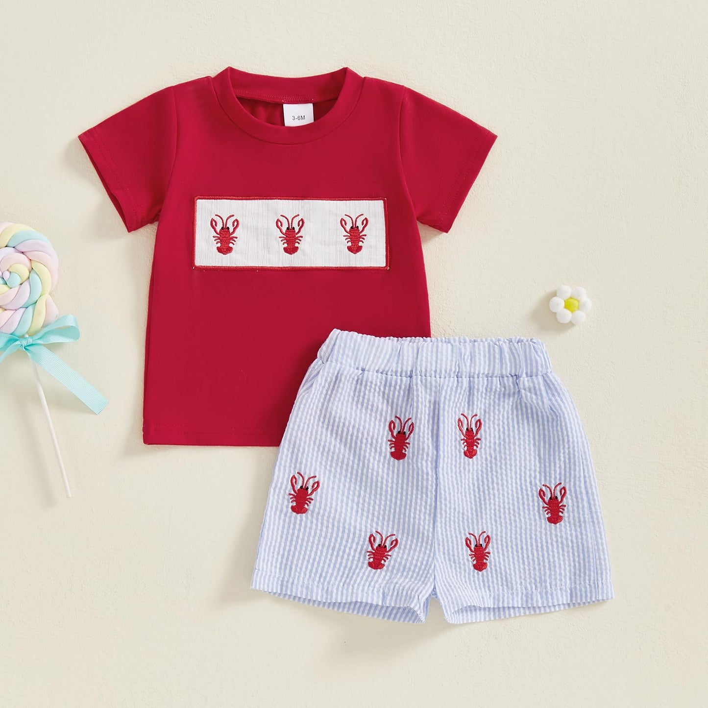 fhutpw Baby Toddler Boy Summer Clothes Embroidery Pattern Short Sleeve Tops & Casual Shorts 6 12 18 Months Outfits Sets