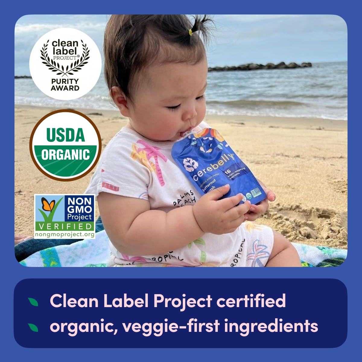 Cerebelly Organic Baby Food Pouches Variety Pack – Organic Veggie Purees for Toddlers | No Added Sugar, Fiber, Non-GMO | Blended Toddler Pouches | 4 Ounce BPA-Free Pouch | 4 Flavors | 8 Count