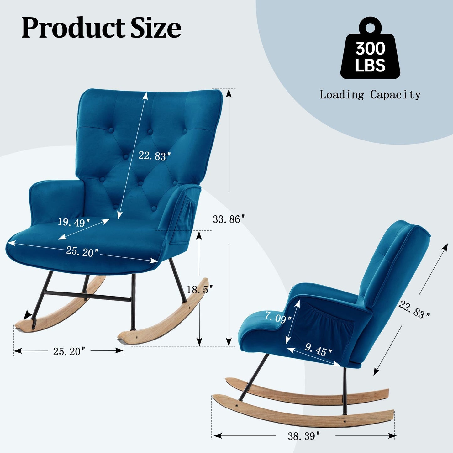 Rocking Chair for Nursery, Comfy Velvet Fabric Glider Rocker, Reading Chair with Support Seating and Side Pockets, Rocking Recliner Chair for Living Room, Bedroom, Balcony, Creamy Beige