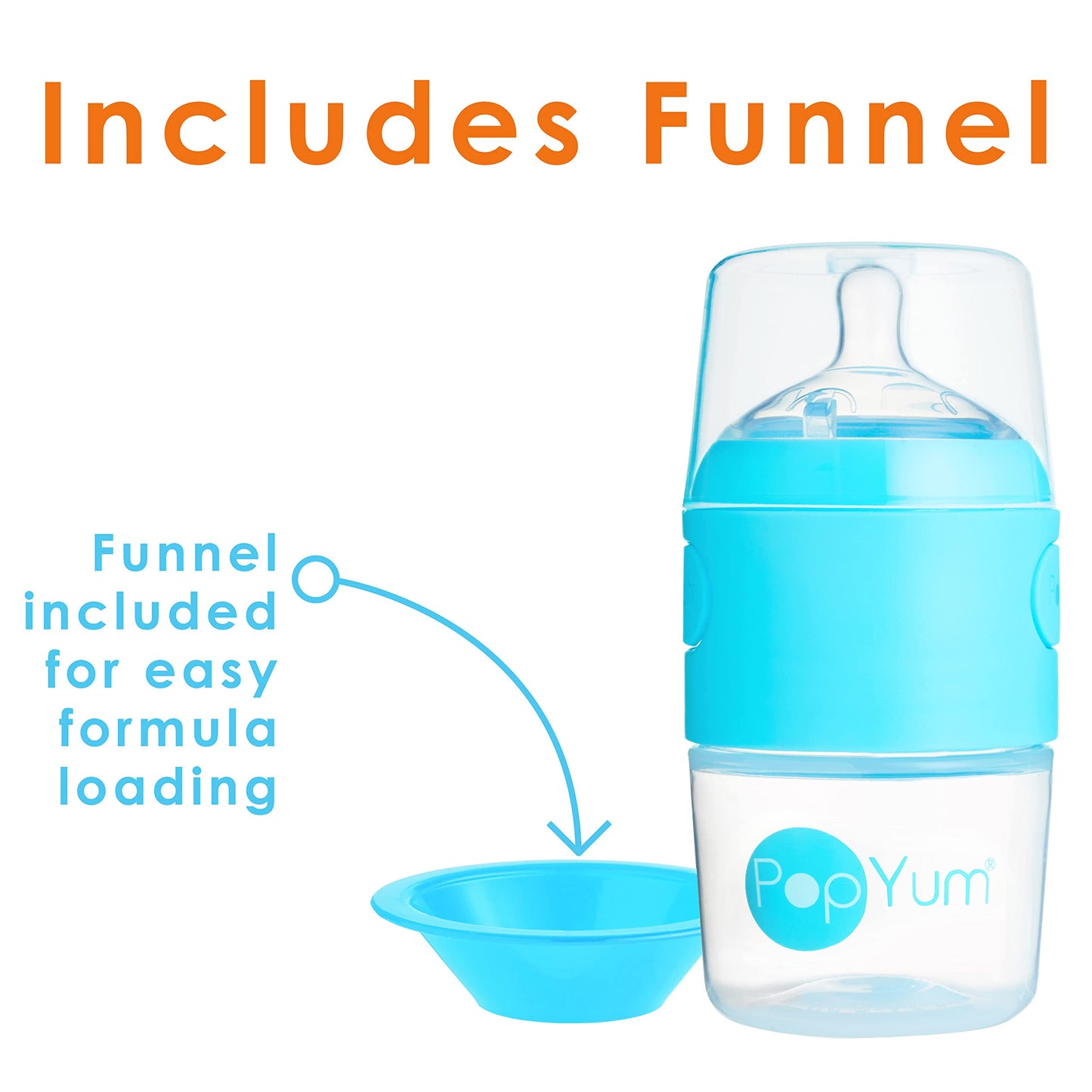 PopYum 9 oz Orange Anti-Colic Formula Making/Mixing/Dispenser Baby Bottle with #2 Medium Flow Nipple, 260 ml, BPA-Free, Natural Latch