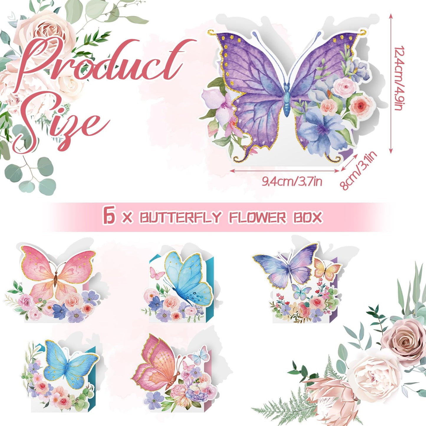 Fuutreo 6 Pcs Butterfly Centerpieces for Baby Shower, Birthday, Tea Party Favors, Tables Decor, Themed Party Supplies, Wedding Decorations