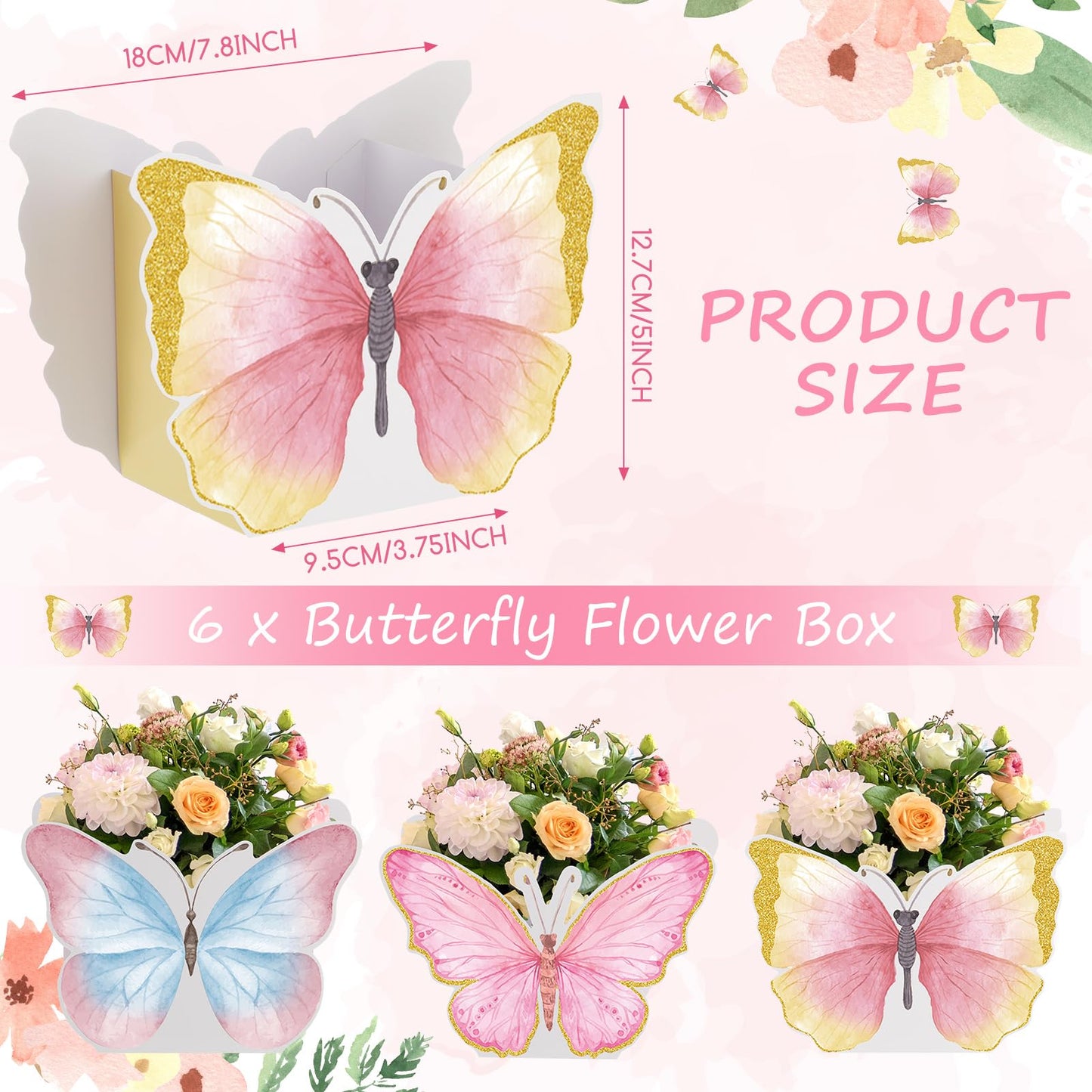 Fuutreo 6 Pcs Butterfly Centerpieces for Baby Shower, Birthday, Tea Party Favors, Tables Decor, Themed Party Supplies, Wedding Decorations