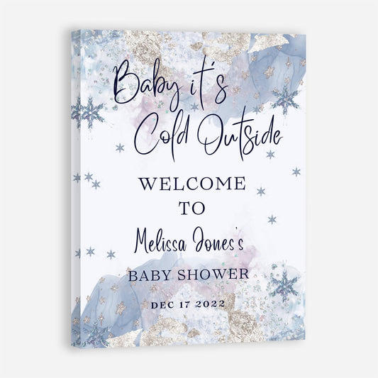 Personalized A Little Snowflake Is On The Way Welcome Sign, Pink, Girl, Winter Baby Shower Canvas