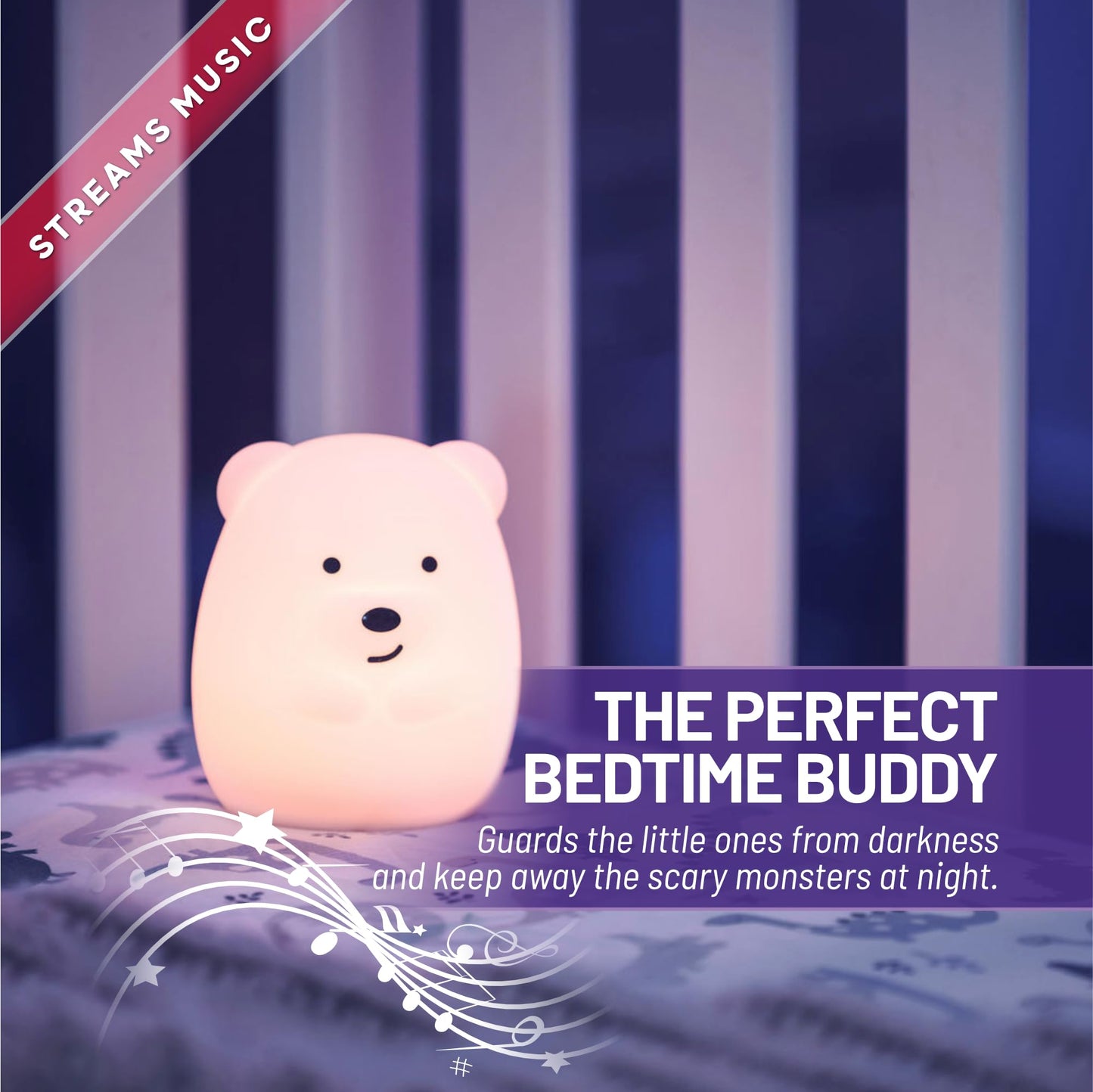 Lumipets Bear, Kids Night Light, Play Music, Silicone Nursery Light for Baby and Toddler, Squishy Night Light for Kids Room, Animal Night Lights for Girls and Boys, Kawaii Lamp, for Bedroom
