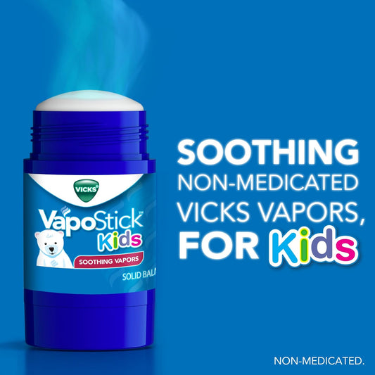 Vicks VapoStick Kids, Solid Balm, No Mess, for Kids Ages 4+ Soothing Non-Medicated Vicks Vapors, Easy-to-Use No-Touch Applicator, Lightweight Feel, 1.25oz x 2