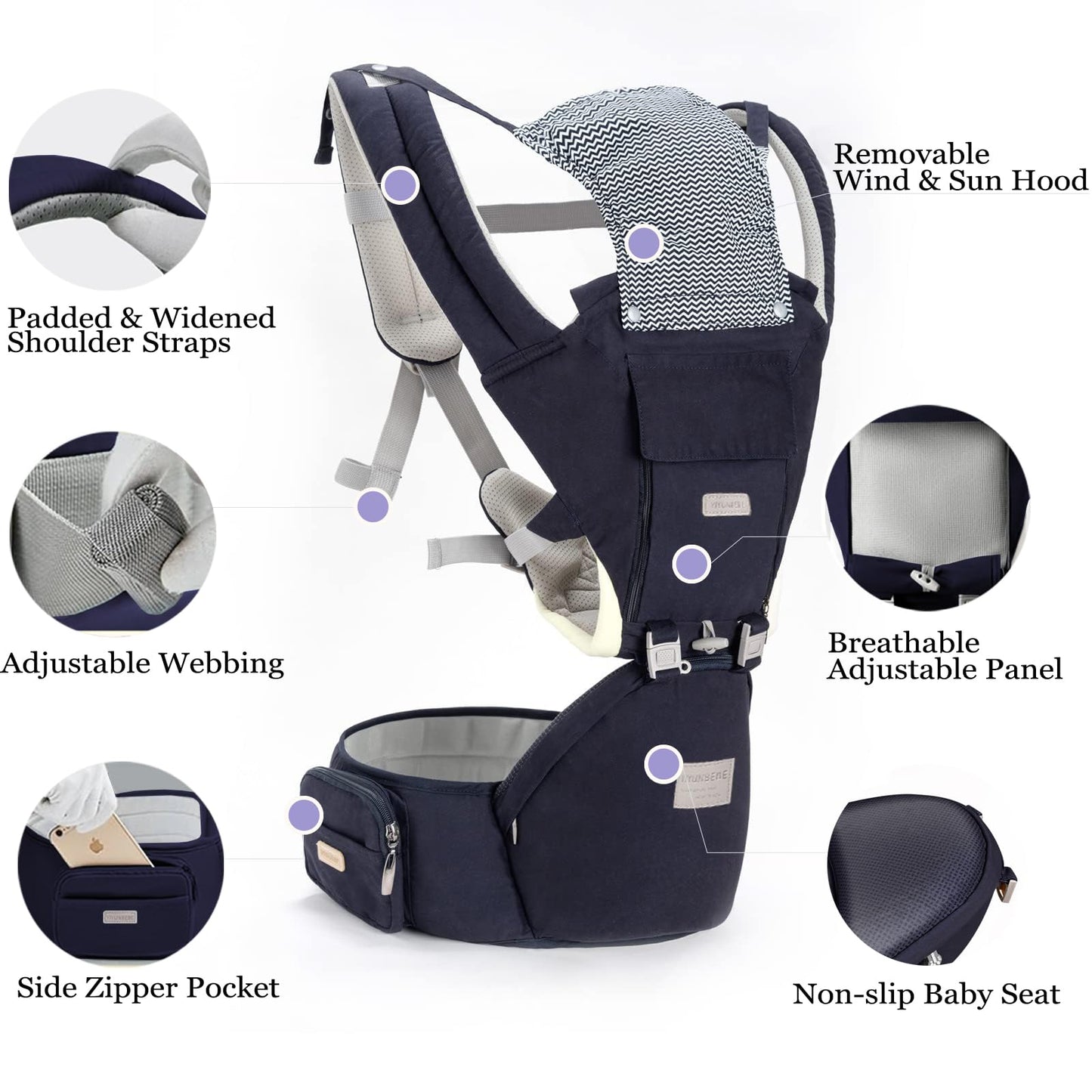 Baby Carrier, Ergonomic 6-in-1 Baby Carrier with Hip Seat for Newborn Infant Toddler, Adjustable Detachable Baby Holder Carrier for Dad Mom