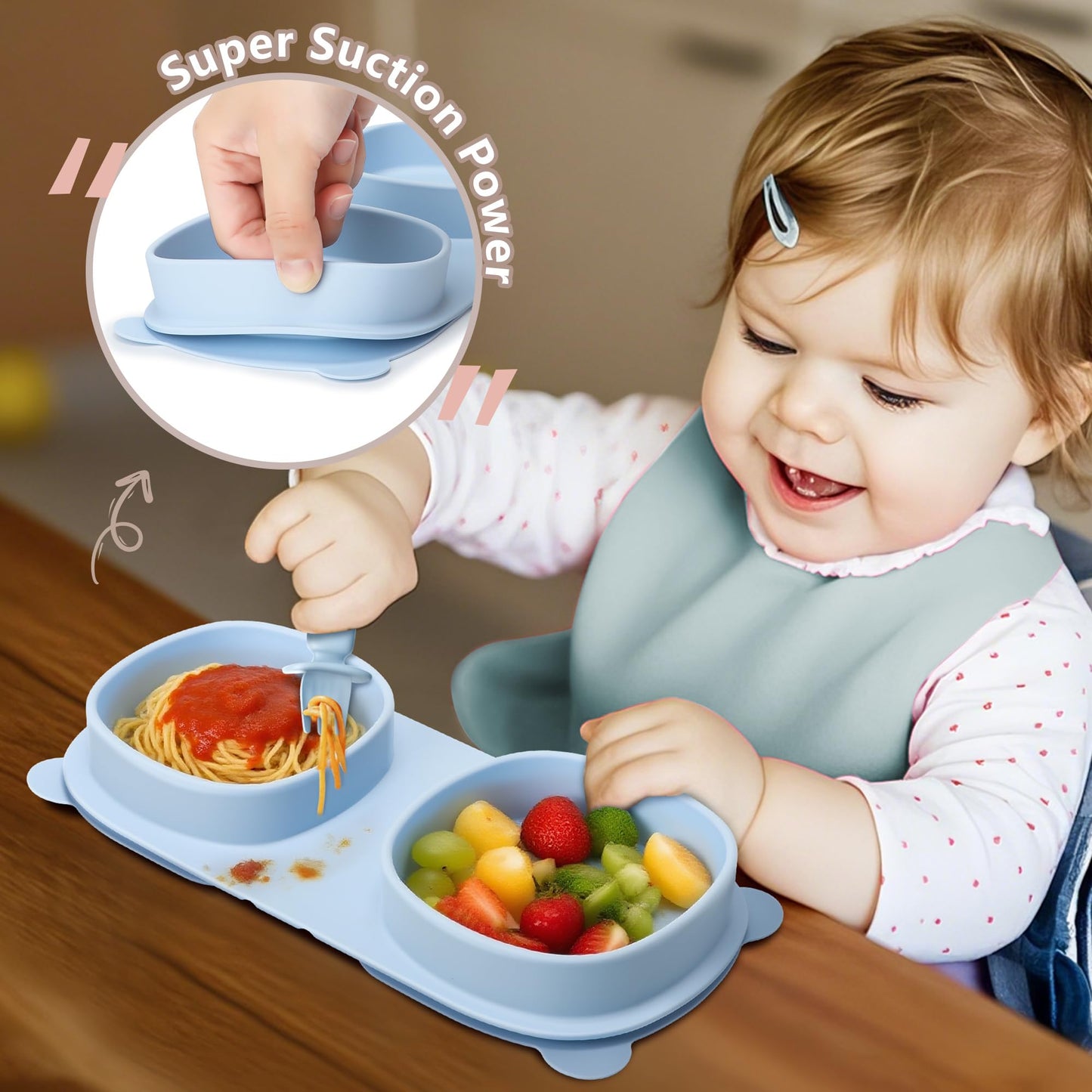 Silicone Foldable Novelty Dinner Plates,Baby Plates Travel Essential with Forks and Spoons,Microwave & Dishwasher SafeWatermelon
