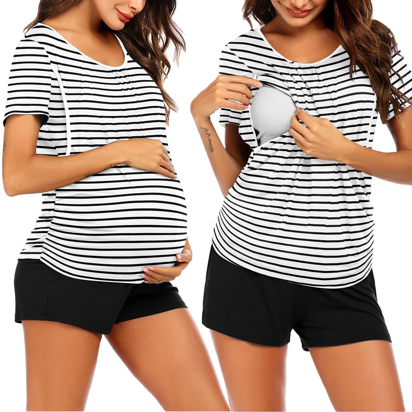 Ekouaer Womens Maternity Pajamas Nursing Pjs for Breastfeeding Soft Postpartum Lounge Sets Sleepwear Layer Pregnancy Clothes