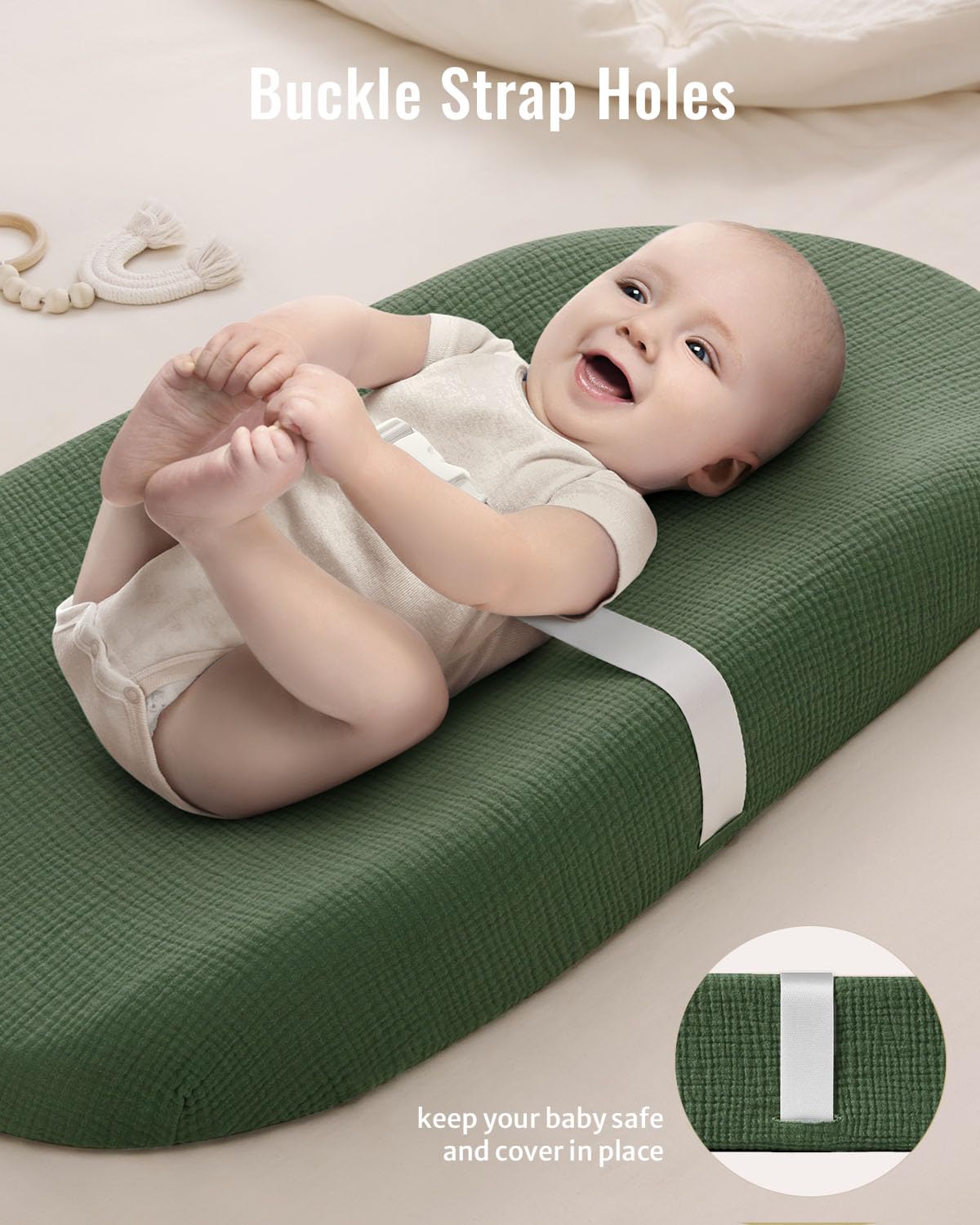 Blissful Diary Muslin Changing Pad Cover for Girls Boys, Soft Baby Diaper Change Table Pad Covers, 2 Pack (Monstera Leaves & Dark Green, Avocado)